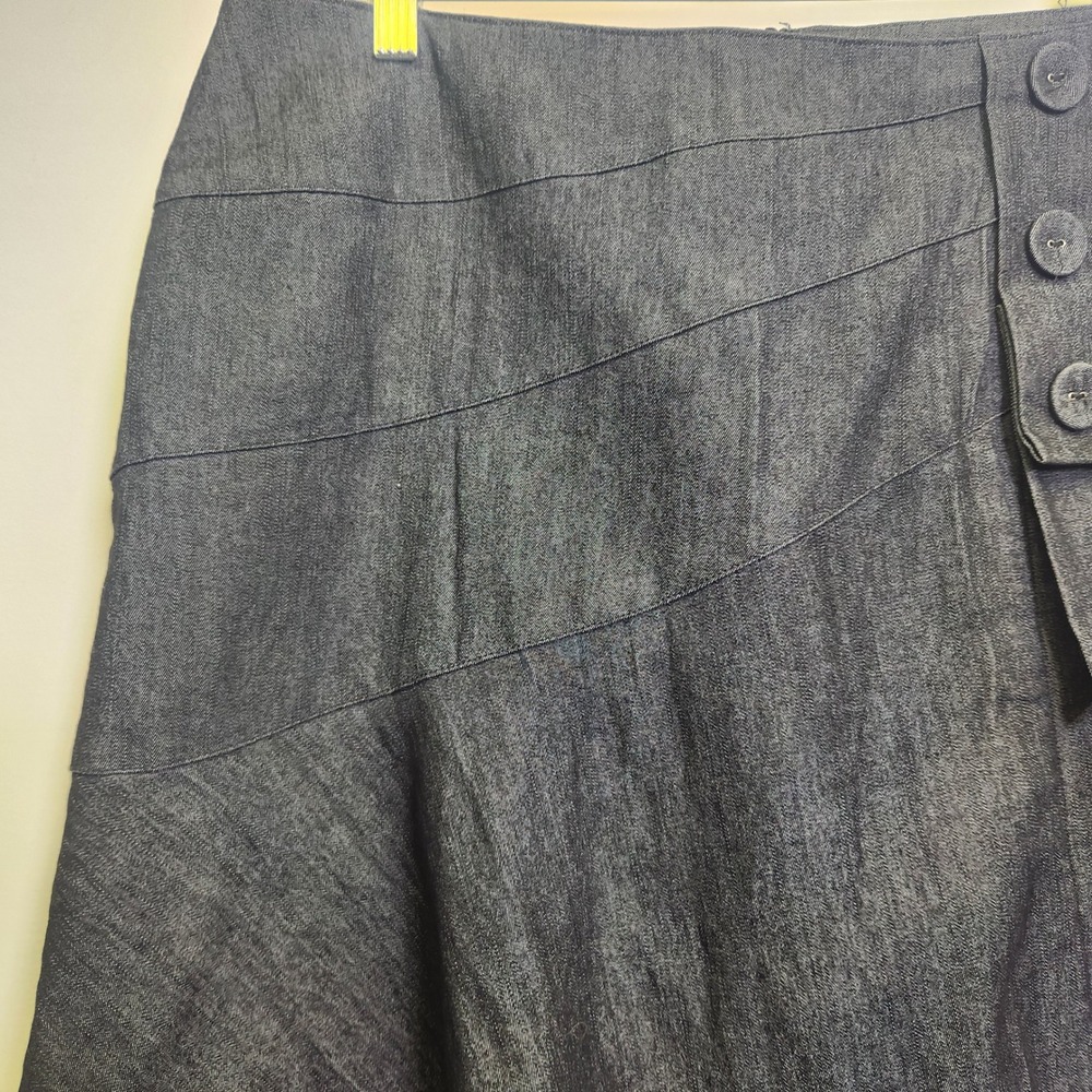 Vtg Sandro Sportswear Women's Denim Midi Skirt Sz 12 Dark Wash A-Line Buttons - Picture 5 of 10